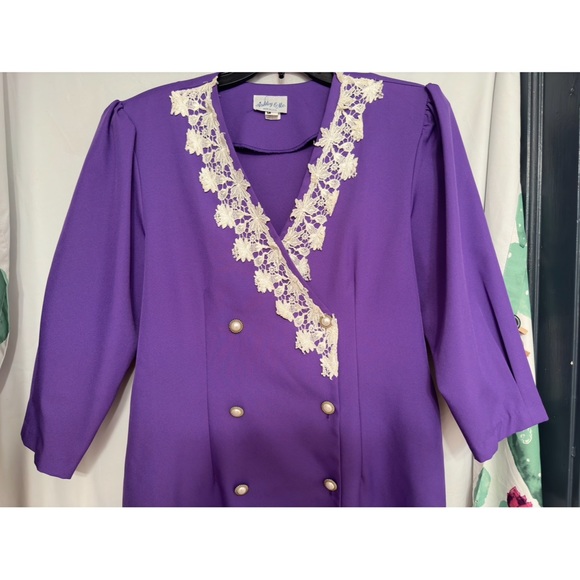 Vintage Ashley & Me Women’s Purple Lace neckline Button Up Dress Size 16 - Picture 9 of 15